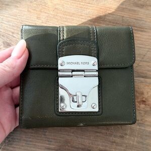 Michael Kors Olive Green Leather Small Lock-Front Wallet